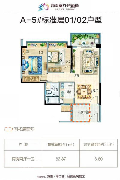 富力悅海灣A-5#01-02戶型2室2廳1衛(wèi)1廚82.87㎡