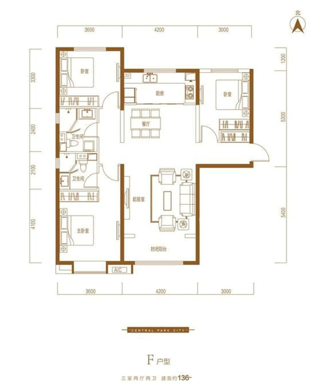 烏魯木齊富力城F戶型-三室兩廳