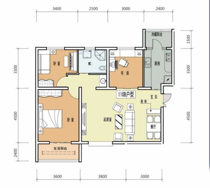 兗礦大廈·圣隆嘉苑D戶型 三室兩廳一衛(wèi) 110㎡