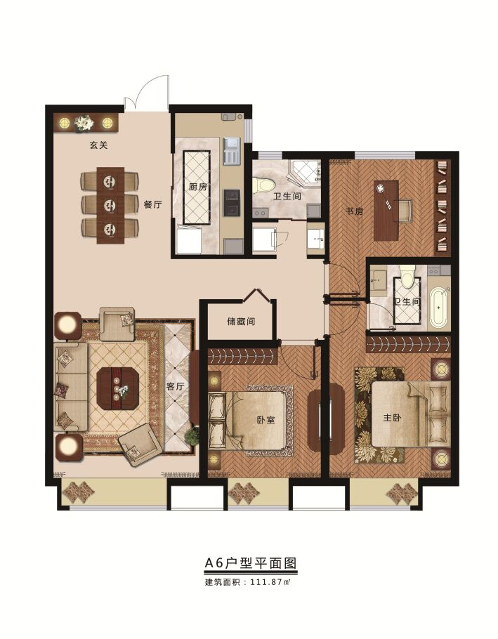 世界冠郡四期·璟峰四期A6戶(hù)型：三室兩廳兩衛(wèi)