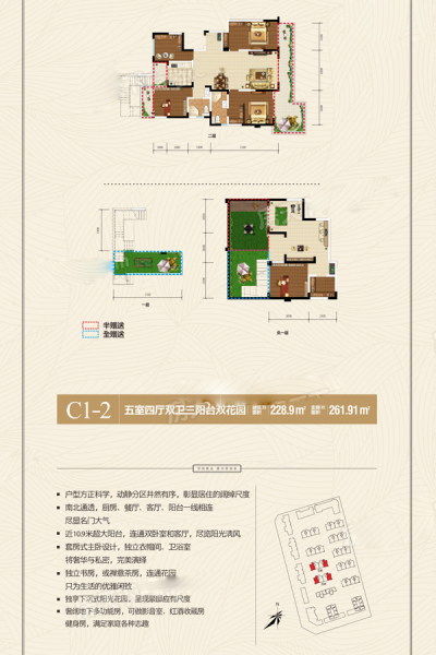 泛亞城邦三期C1-2戶型 5室4廳2衛(wèi)1廚 228.90㎡