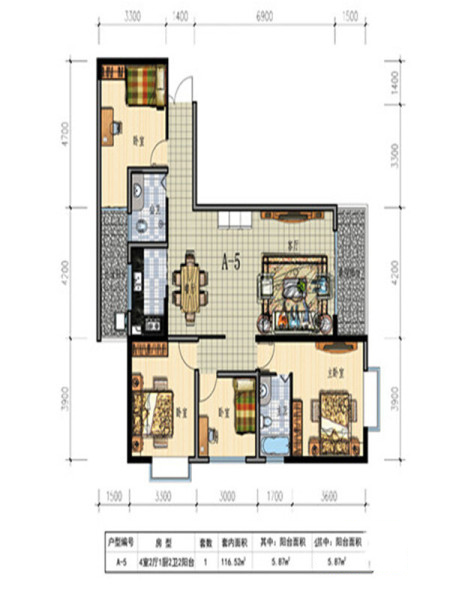 良城美景A-5戶型 4室2廳2衛(wèi)1廚 116.52㎡