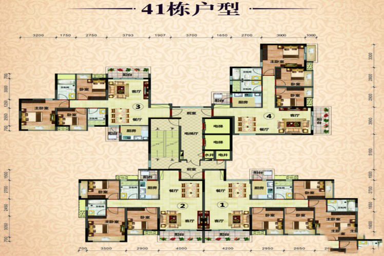 御景豪園41棟戶型 4室2廳2衛(wèi)1廚 125.99㎡ 63.74萬元-套