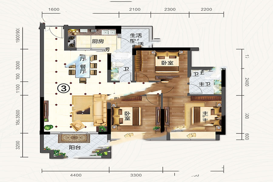 9幢03戶型 3室2廳2衛(wèi)1廚 117㎡ 72.54萬元-套