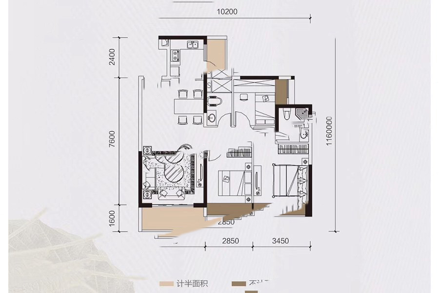 廉江錦繡華景55棟、56棟02、03戶型 3室2廳2衛(wèi)1廚 103㎡