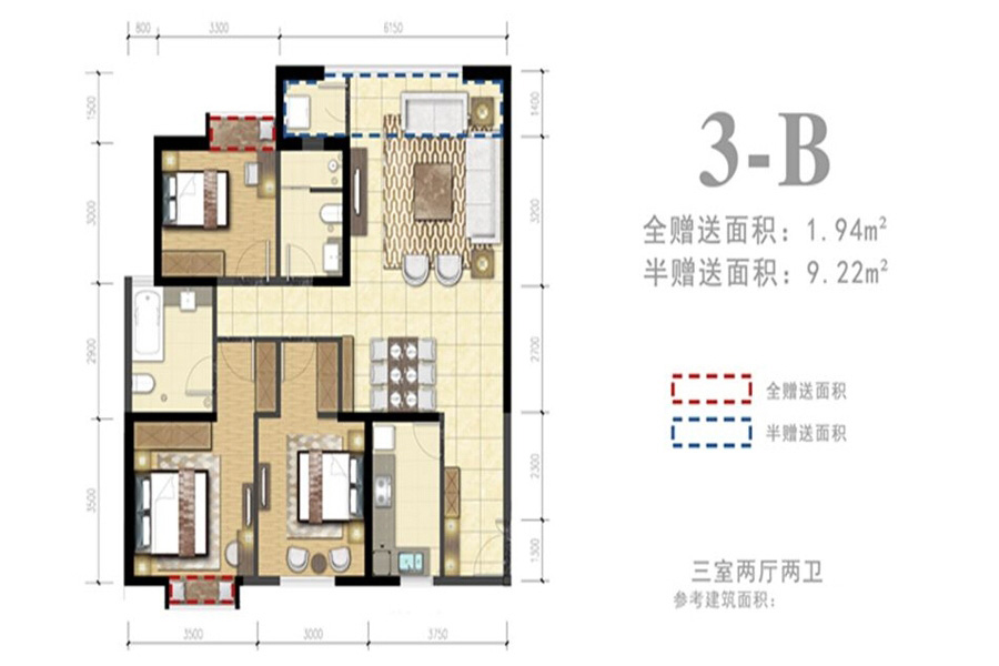 外灘名著3-B 3室2廳2衛(wèi)1廚 125.37㎡ 125.37萬元-套