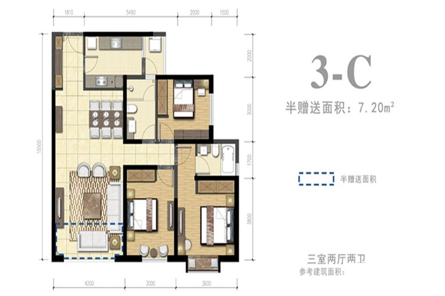 外灘名著3-C 3室2廳2衛(wèi)1廚 119.52㎡ 119.52萬元-套