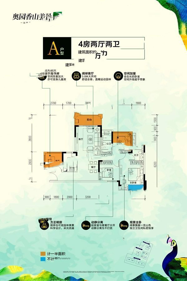 奧園香山美景A戶型 4室2廳2衛(wèi)1廚 103㎡