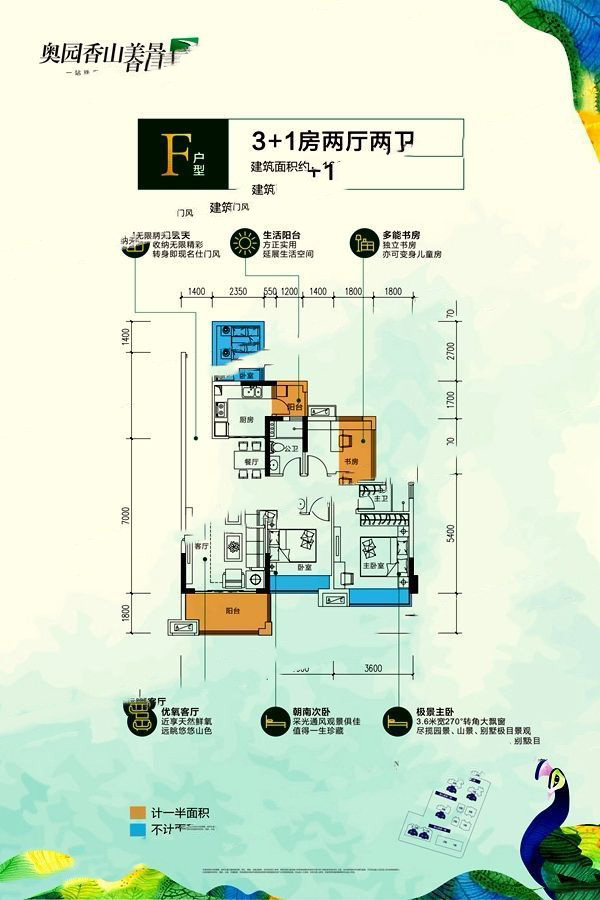 奧園香山美景F戶型 4室2廳2衛(wèi)1廚 100㎡