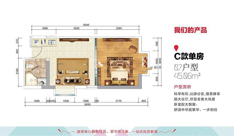 宇建國(guó)貿(mào)城C07戶型 1室1廳1廚1衛(wèi) 建面45.06㎡