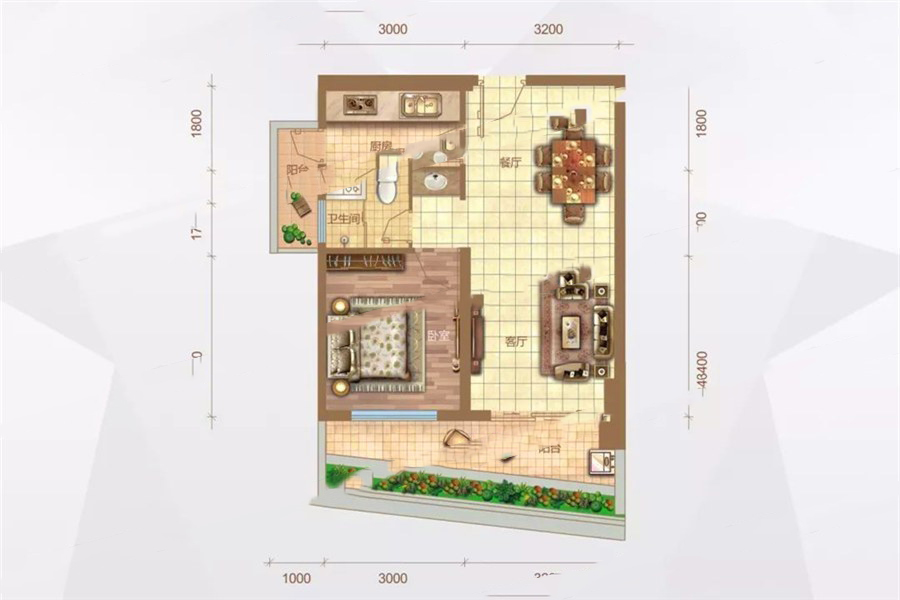 東站國(guó)際商業(yè)廣場(chǎng)E戶型 1室2廳1衛(wèi)1廚