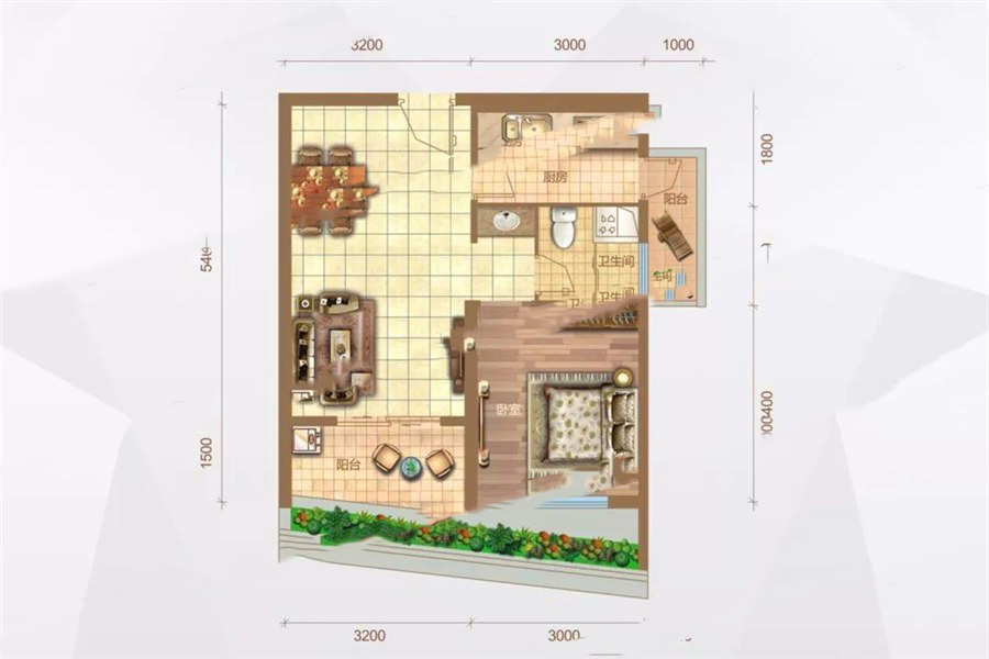 東站國(guó)際商業(yè)廣場(chǎng)F戶型 1室2廳1衛(wèi)1廚 57.28-57.62㎡