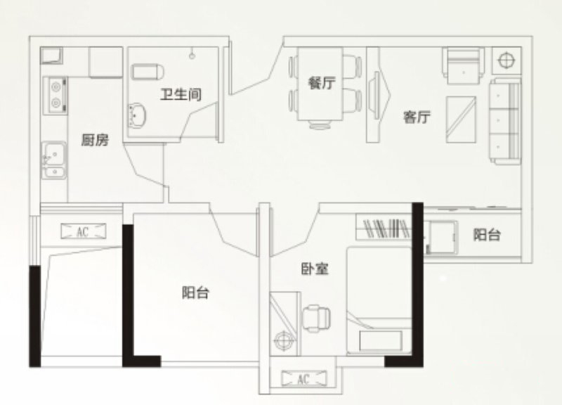 旭日海岸C戶型 2室2廳1衛(wèi)1廚 55.63㎡