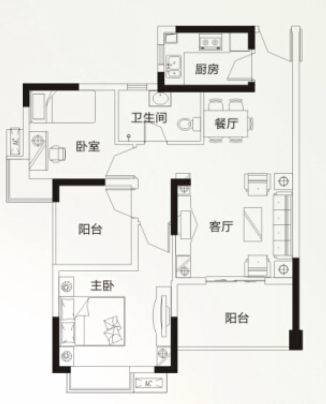 旭日海岸E戶型 3室2廳1衛(wèi)1廚 80.68㎡