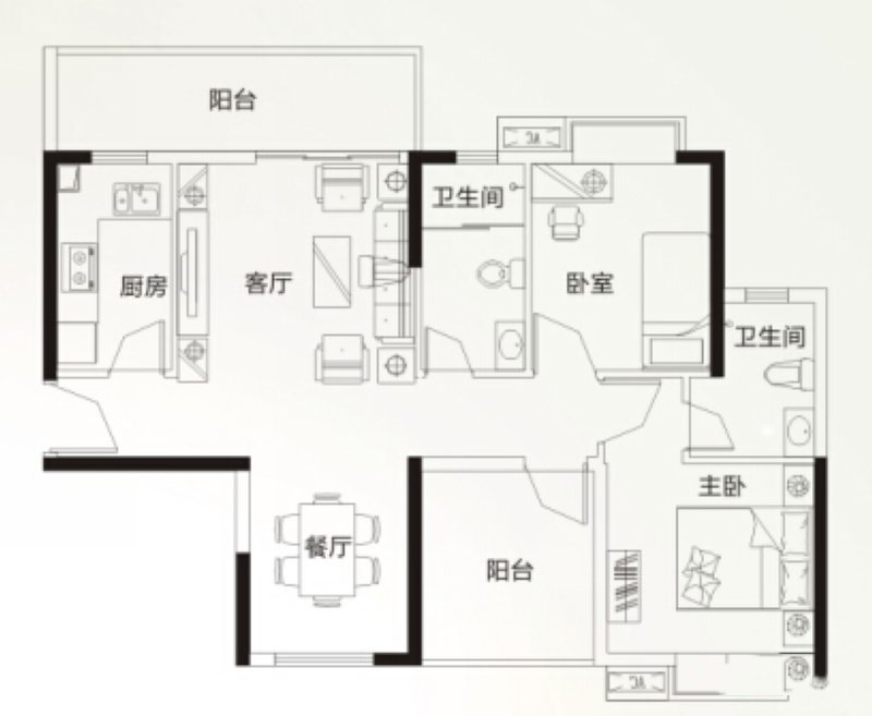 I戶型 3室2廳2衛(wèi)1廚 92.23㎡