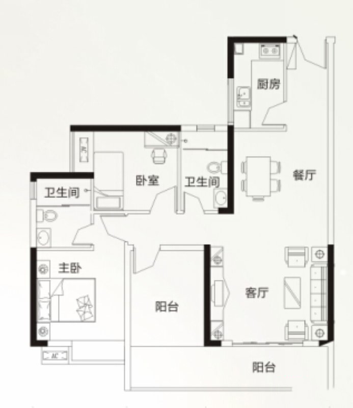 K戶型 3室2廳2衛(wèi)1廚 101.69㎡