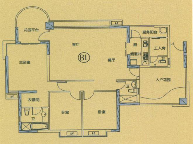 麗晶維港麗晶維港B1戶型圖 4室2廳3衛(wèi) 建面154㎡