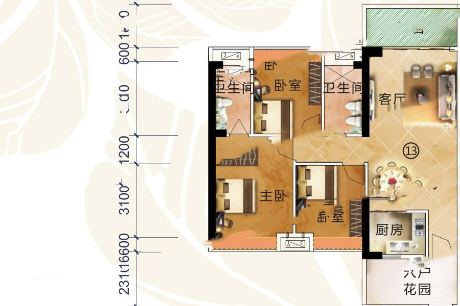 京源·上景7棟4單元13號房115㎡三房兩廳兩衛(wèi)