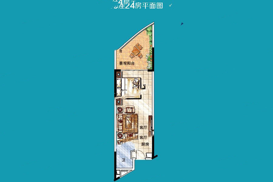 敏捷·黃金海岸36座24房平面圖 1室1廳1衛(wèi)1廚 59㎡