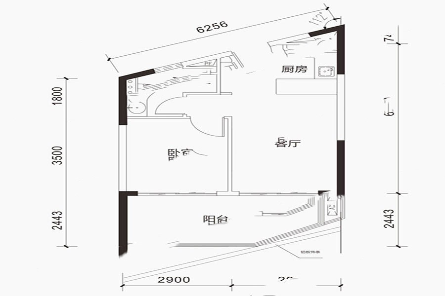 1棟60戶型 1室1廳1衛(wèi)1廚 60㎡