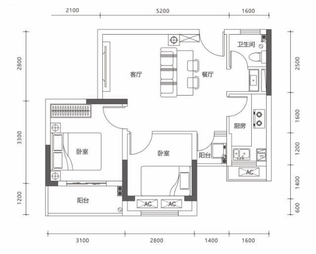 萬林湖9期2室1廳1衛(wèi) 58.33