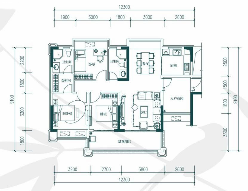 中惠玥園B戶型 3室2廳2衛(wèi)1廚 115㎡