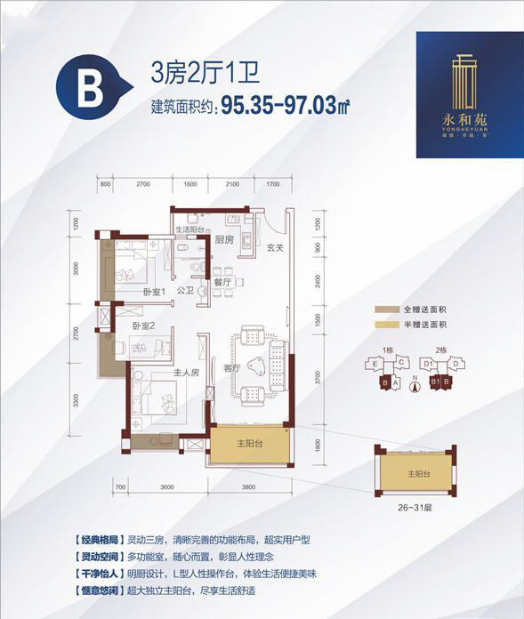 永和苑B戶型 3室2廳1衛(wèi)1廚 95.35㎡