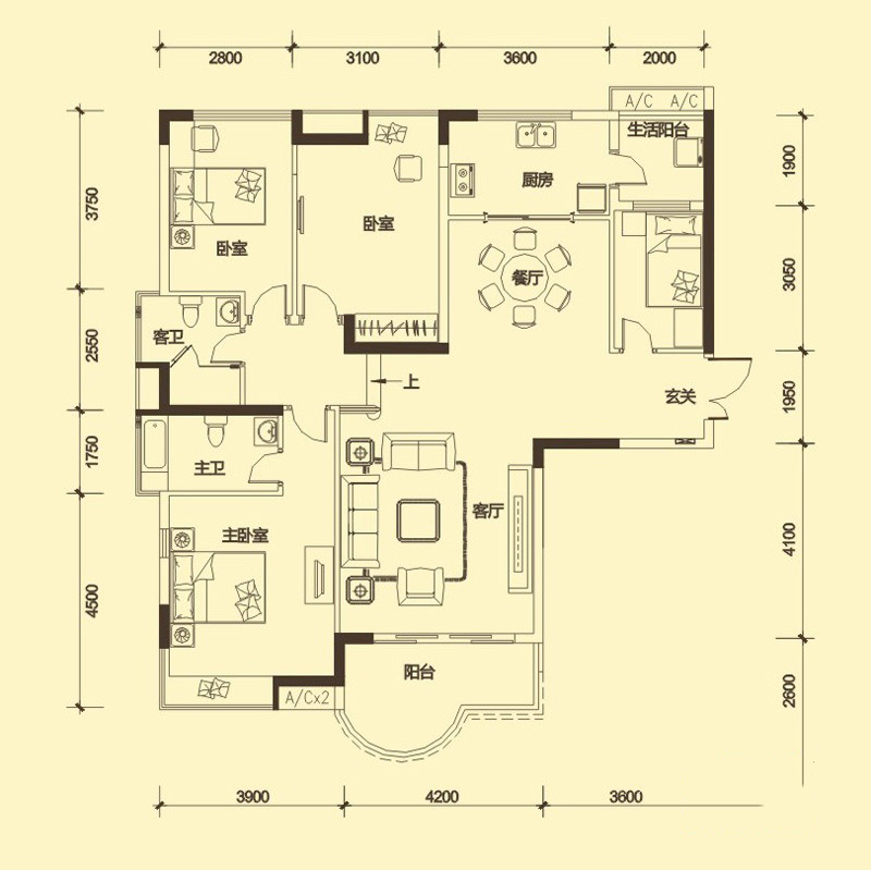 二期L系標(biāo)準(zhǔn)層B戶型 4室2廳2衛(wèi)1廚 137