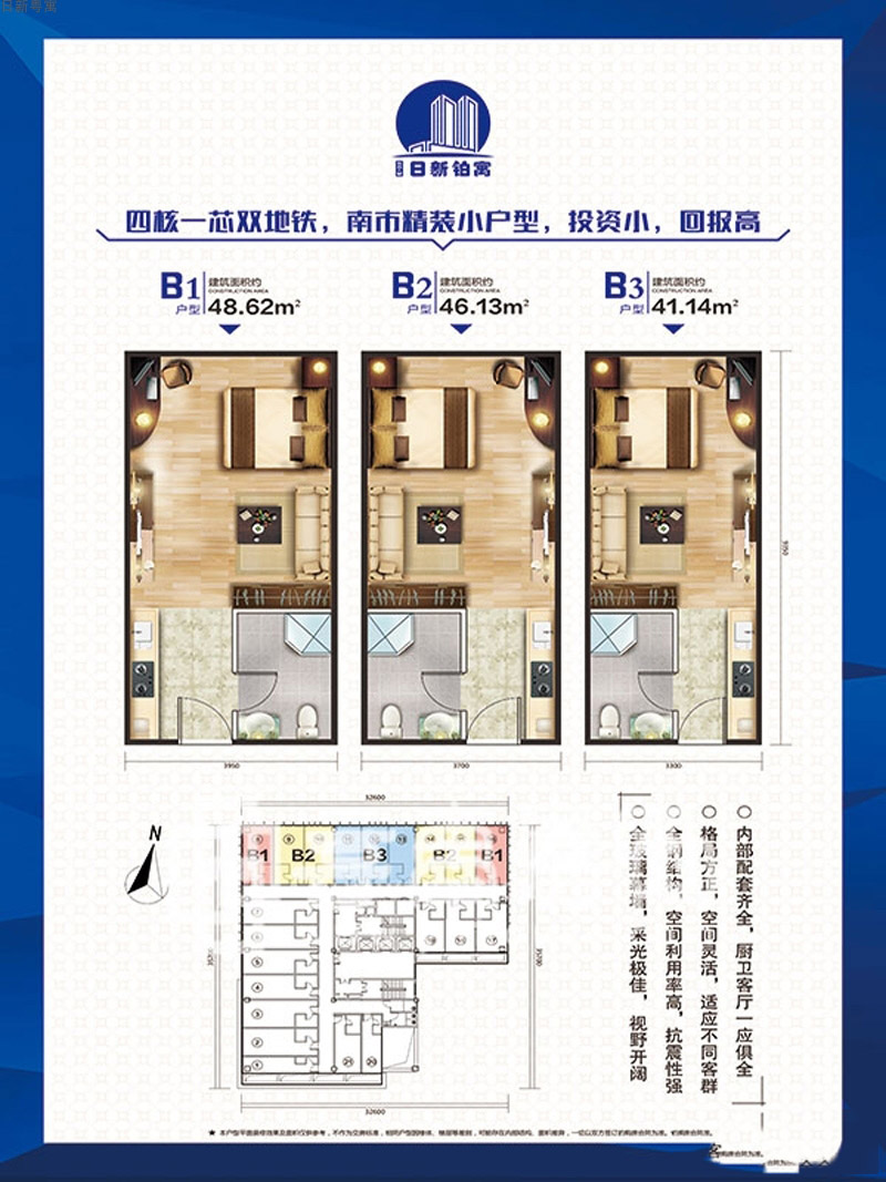 日新粵寓日新粵寓B1、2、3戶型1室1廳1衛(wèi)1廚 建面41.14㎡