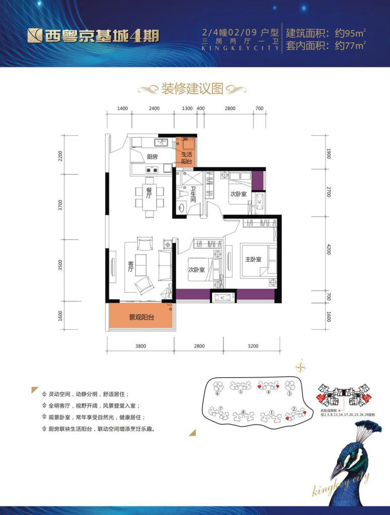 西粵京基城四期2-4幢02-09戶型 3室2廳1衛(wèi) 95-95