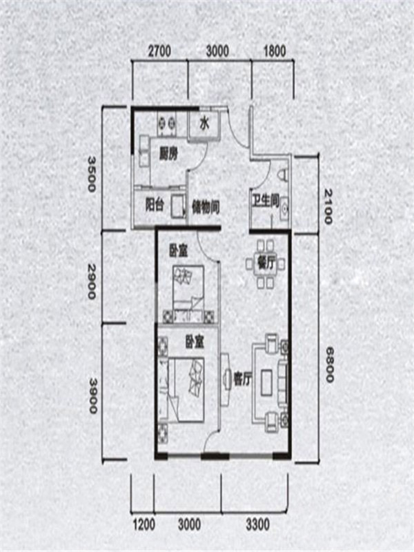 蓮花池畔A2-7戶型 2室2廳1衛(wèi)1廚 77㎡