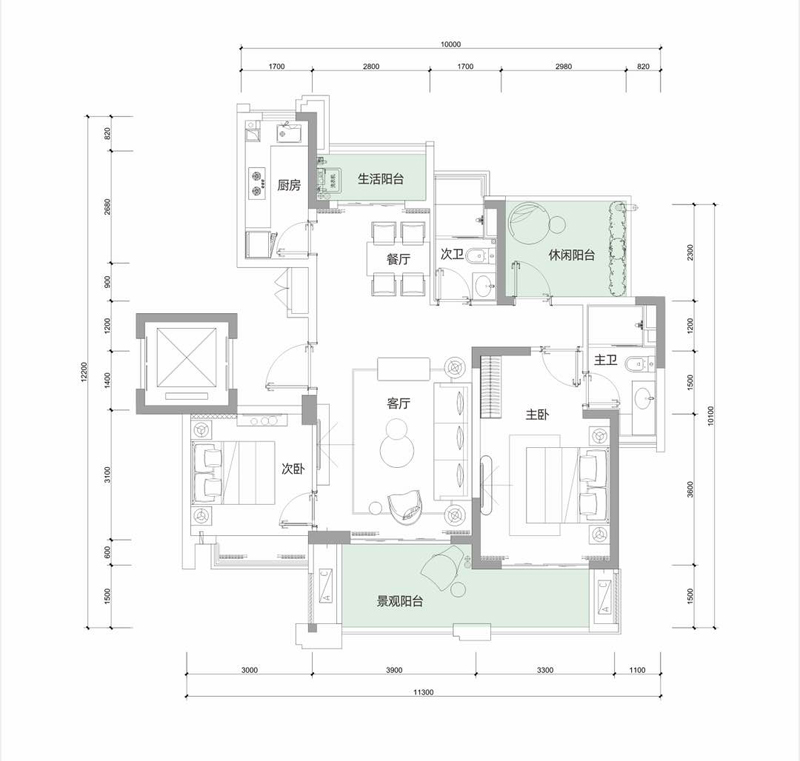 雅居樂·江東紫航一號A3戶型圖 2室2廳2衛(wèi) 104㎡