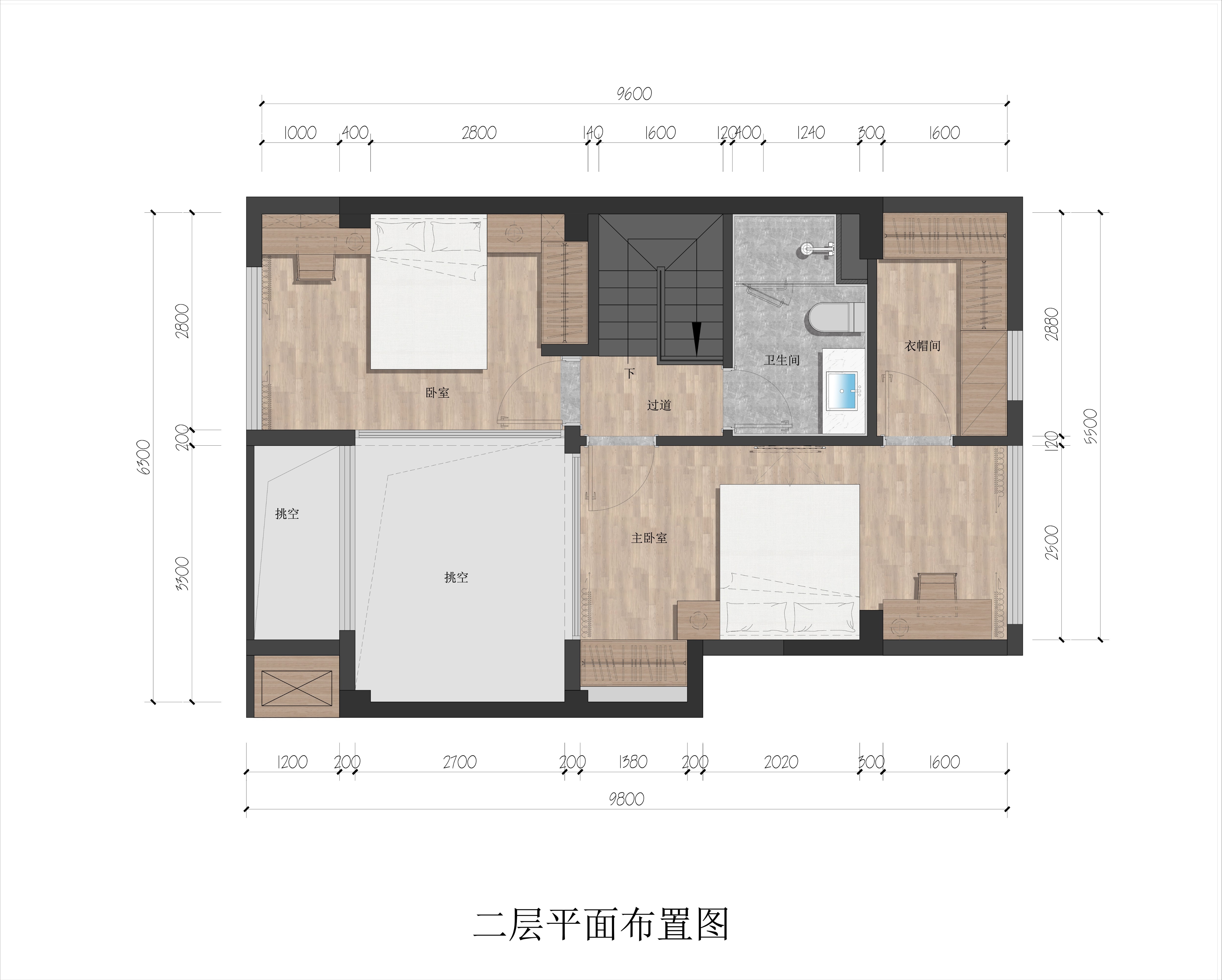 九所泊云loft產(chǎn)品：三室兩廳兩衛(wèi)68㎡  二層平面布置圖