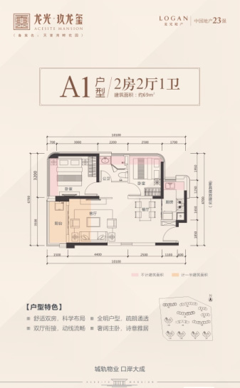 龍光玖龍璽A1戶型69 ㎡