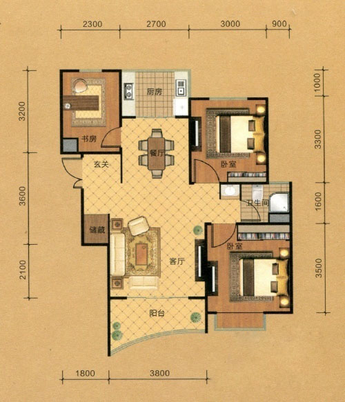 上海城C1戶(hù)型三室兩廳一衛(wèi)一廚91平