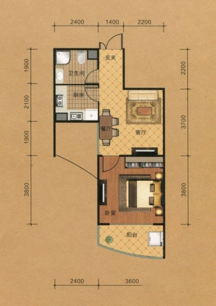 上海城C5戶型一室一廳一衛(wèi)一廚57平